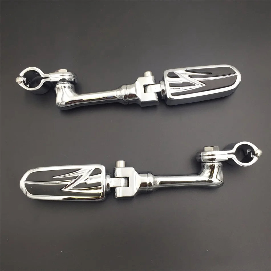 Chrome Angled Mounting Kit Foot Peg for Bike with 1.25" Front Engine Guard Frame Tube O4403