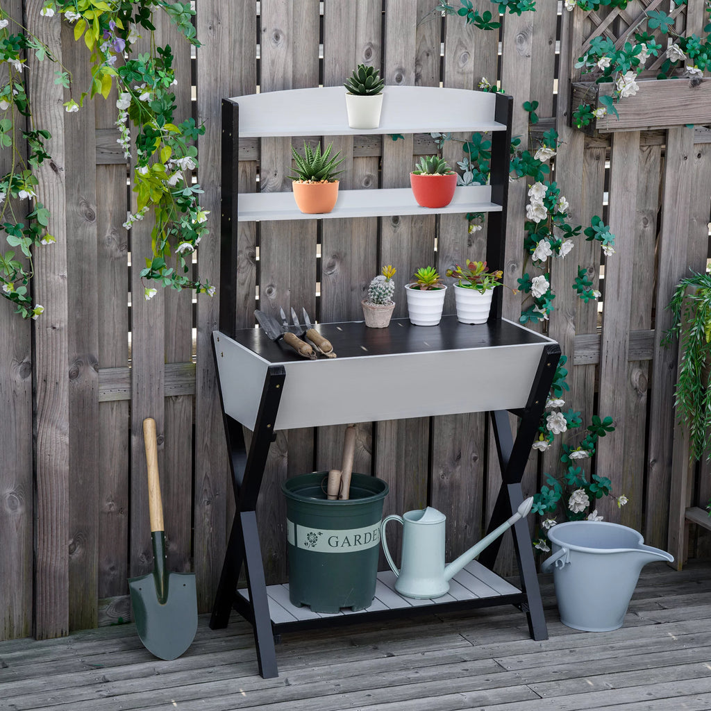 Wood Potting Bench Table with Storage Box A6194