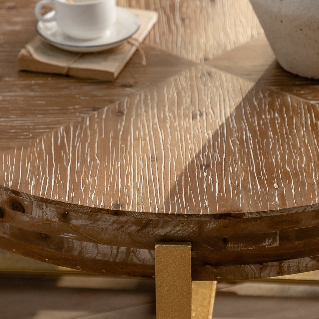 Modern Wood Round Coffee Table with Gold Cross Legs B618634