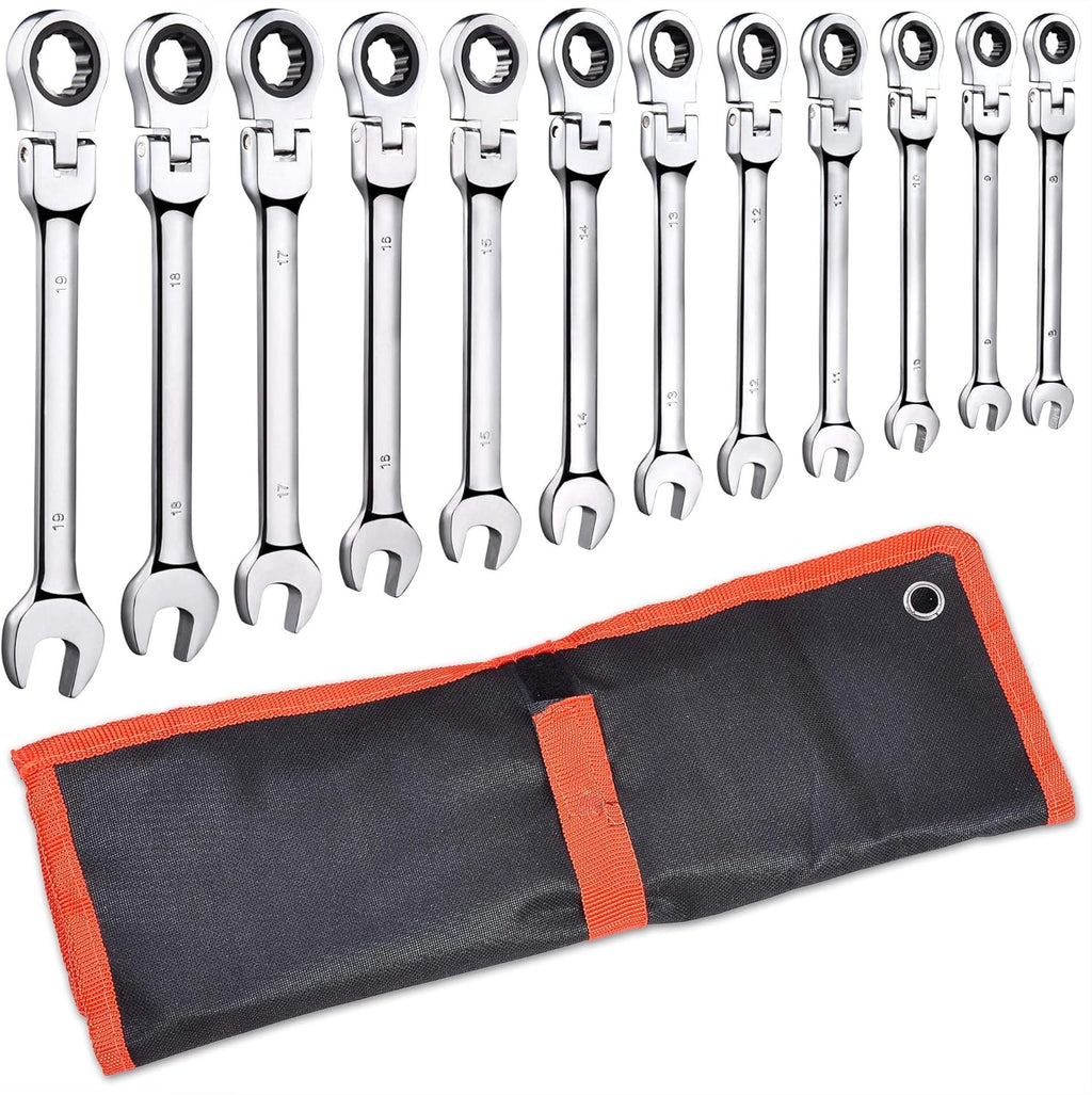 12pc 8-19mm Metric Movable Head Ratchet Wrench Combination Set Q327