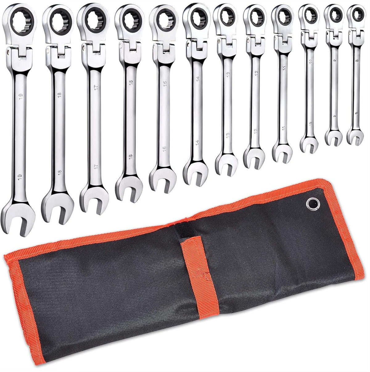 12pc 8-19mm Metric Movable Head Ratchet Wrench Combination Set Q327