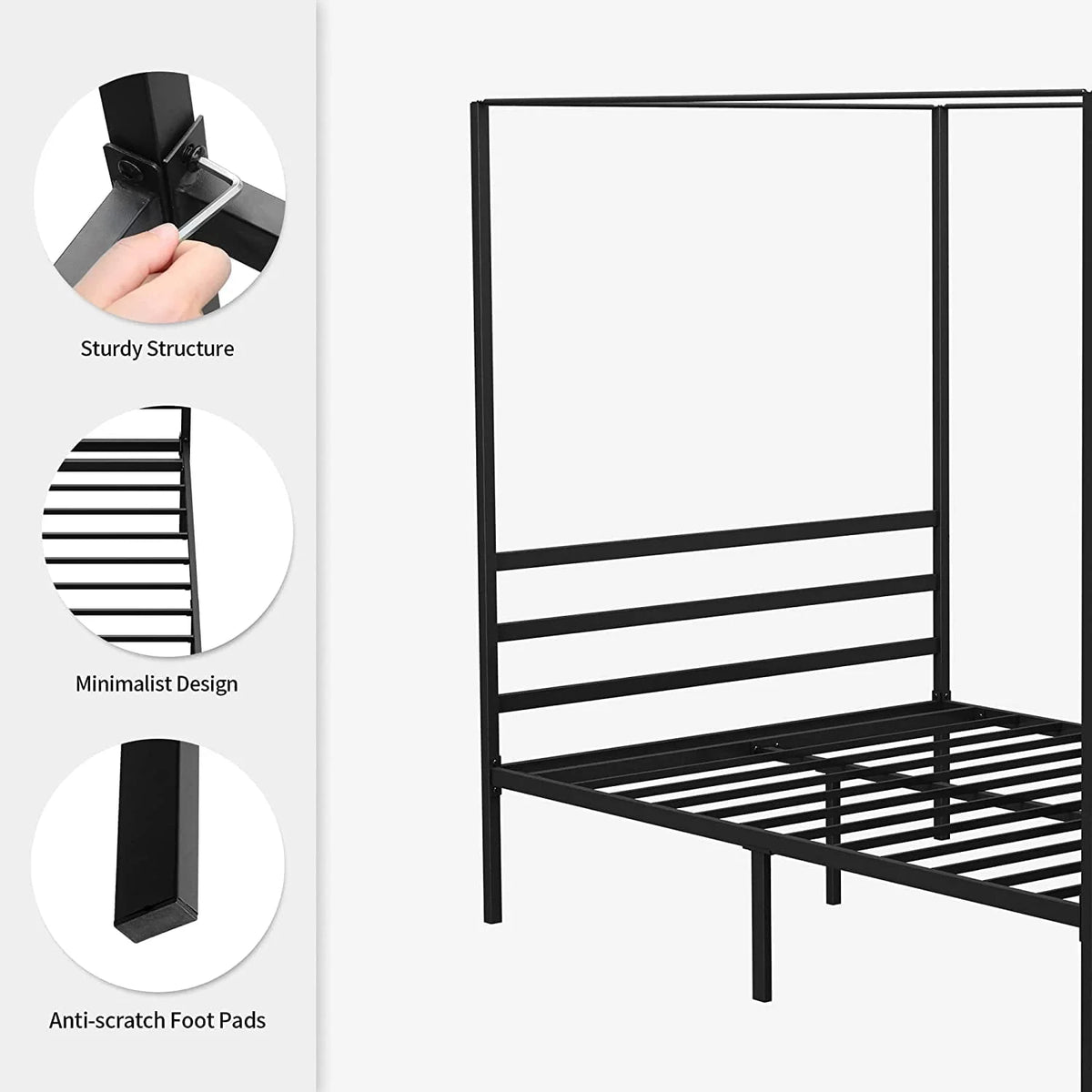 14 Inch Metal Canopy Bed Frame Black Full Size B28768