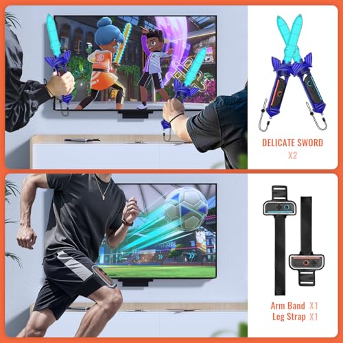Switch Sports Games Accessories Bundle, 10 in 1 Family Party Pack with Tennis Rackets, Golf Clubs, Leg Straps & Joycon Grips O6768