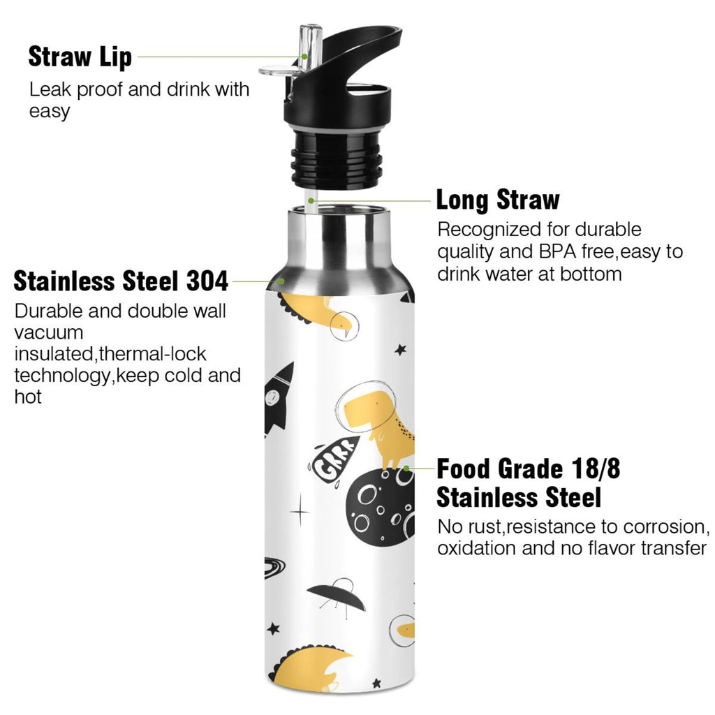 Stainless Steel Insulated Thermos Vacuum Flask Water Bottle with Straw Lid A78167