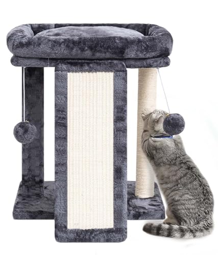 Small Cat Tree with Scratching Post, Light Grey H311