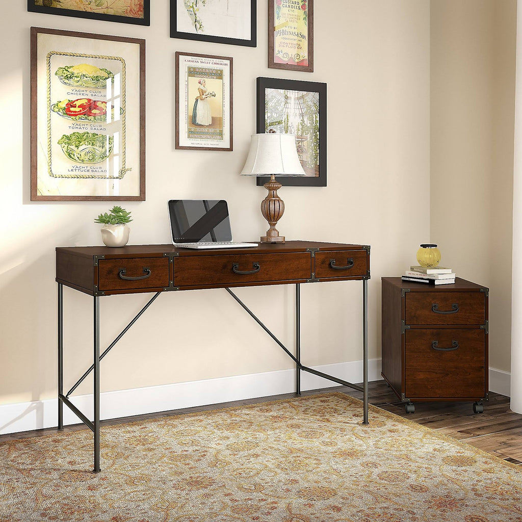 48W Writing Desk and 2 Drawer Mobile File Cabinet, Coastal Cherry Q776