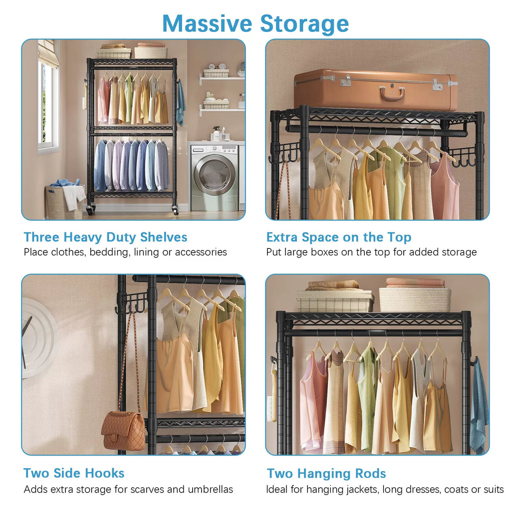 Black Rolling Clothes Rack U3900