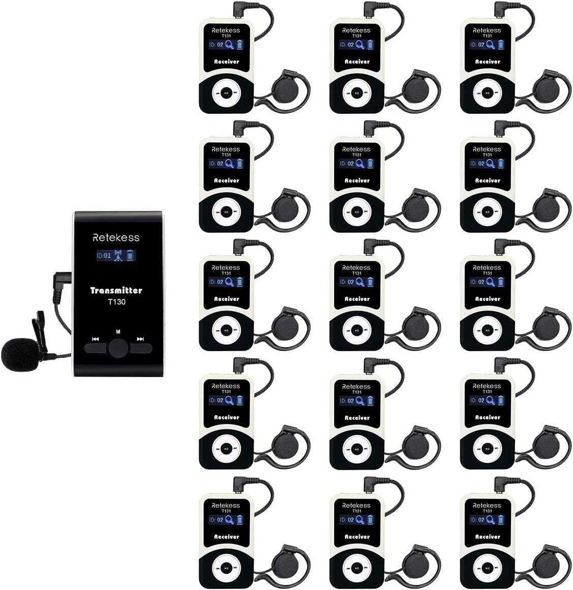 Wireless Tour Guide System Headsets, 99 Channels, Transmitter 15 Receivers V313