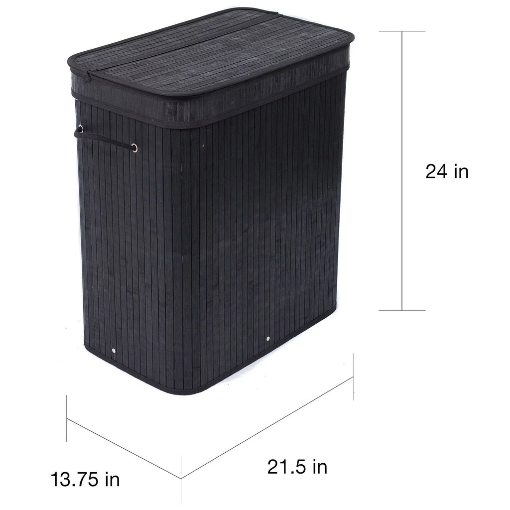 Black Bamboo Double Laundry Hamper with Lid and Cloth Liner S1731