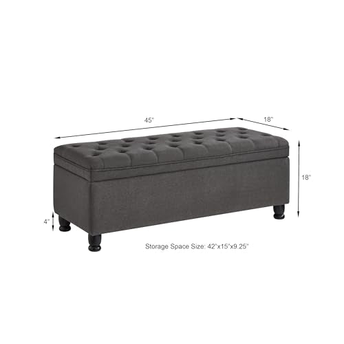 Gray Velvet Storage Ottoman Bench with Armrest R814