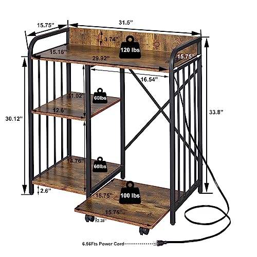 Brown 3-Tier Printer Stand with Wheels M7948