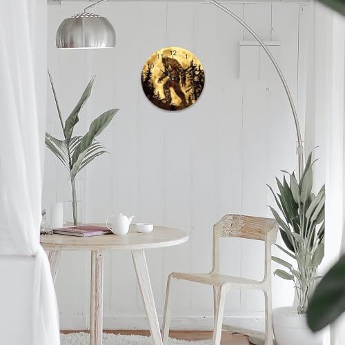 Golden Moon Wall Clock Silent Non-Ticking Round Wooden Clock Battery Operated 40*40cm E74659