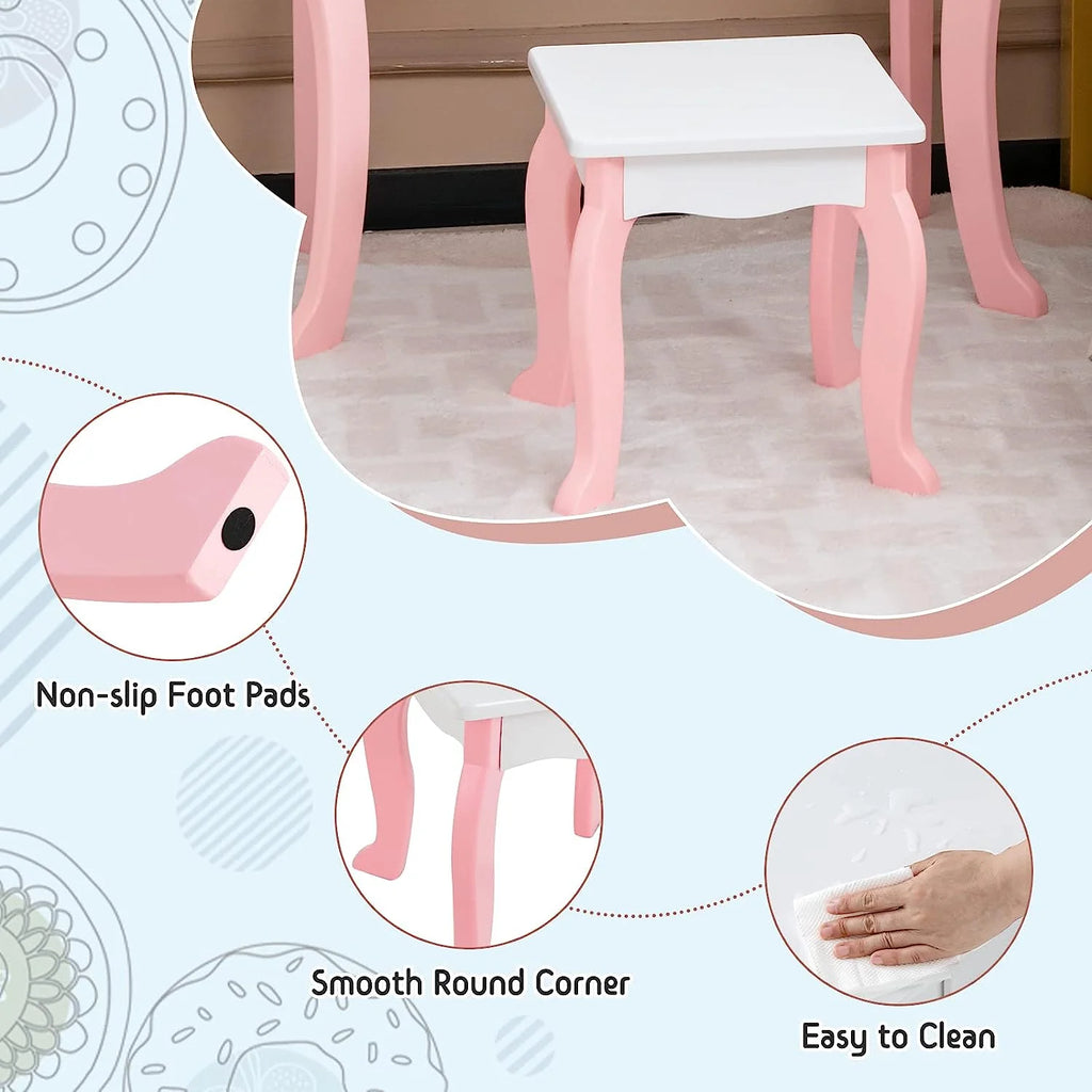 Kids Vanity Set with Mirror and Stool S7804