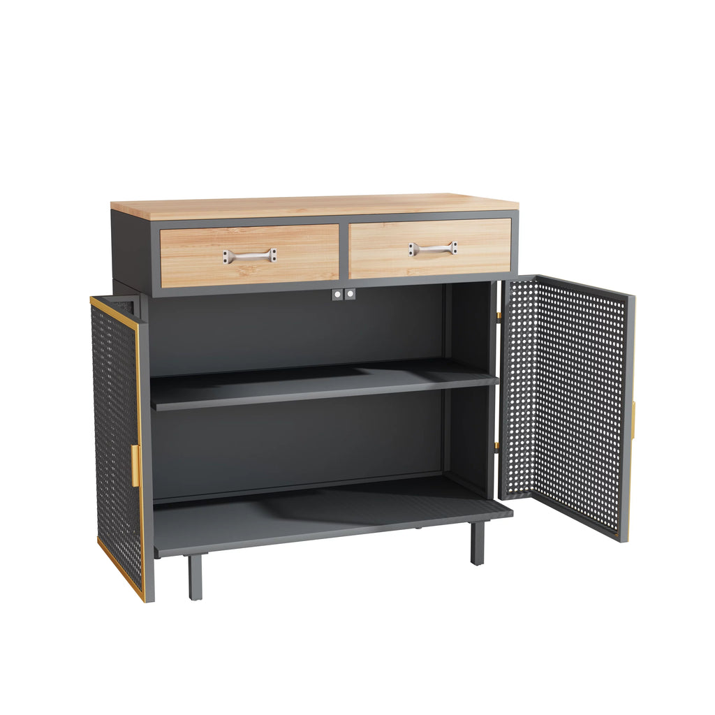 31.5'' Wide 2 Drawer Iron Carbonized Bamboo Sideboard V59545