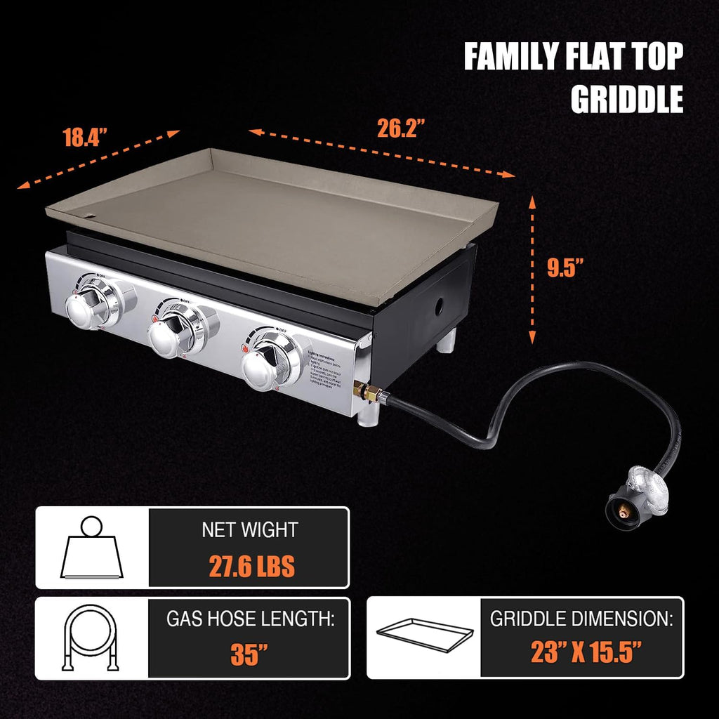 23in 3-Burner Propane Gas Griddle, 355 sq in, 25,500 BTU G483