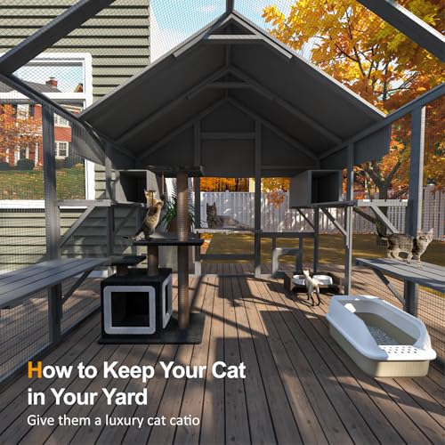 Large Catio Outdoor Cat Enclosure with 7 Platforms, 2 Resting Box and 2 Bridges, 71 x 71 x 97 inch M903040