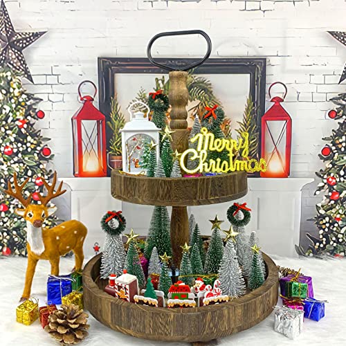 5pcs Miniature Christmas Trees with Snow and Wood Base D5881