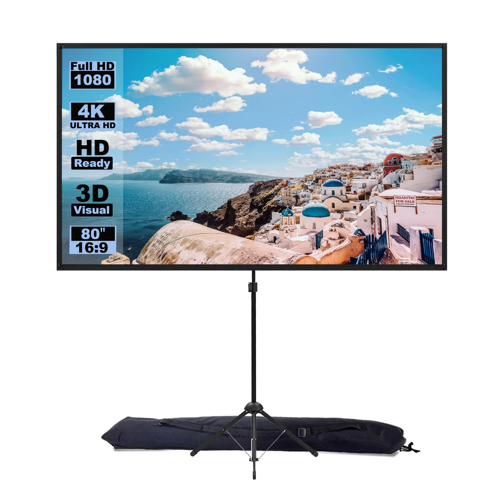 Portable Projector Screen with Stand, 80 Inch 16:9 Tripod Projection Screen I915