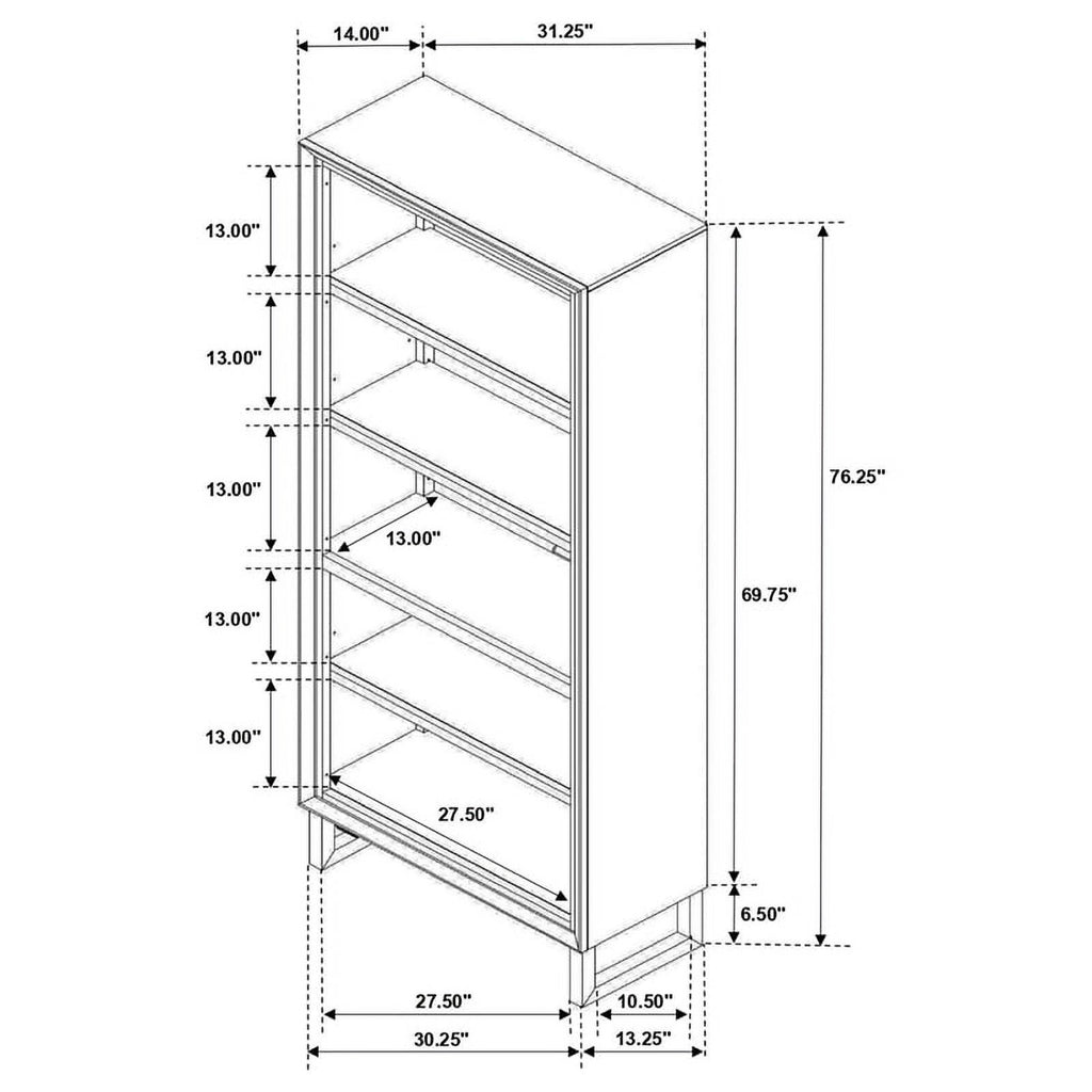 4-shelf Wood Bookcase Dark Walnut and Gunmetal R655