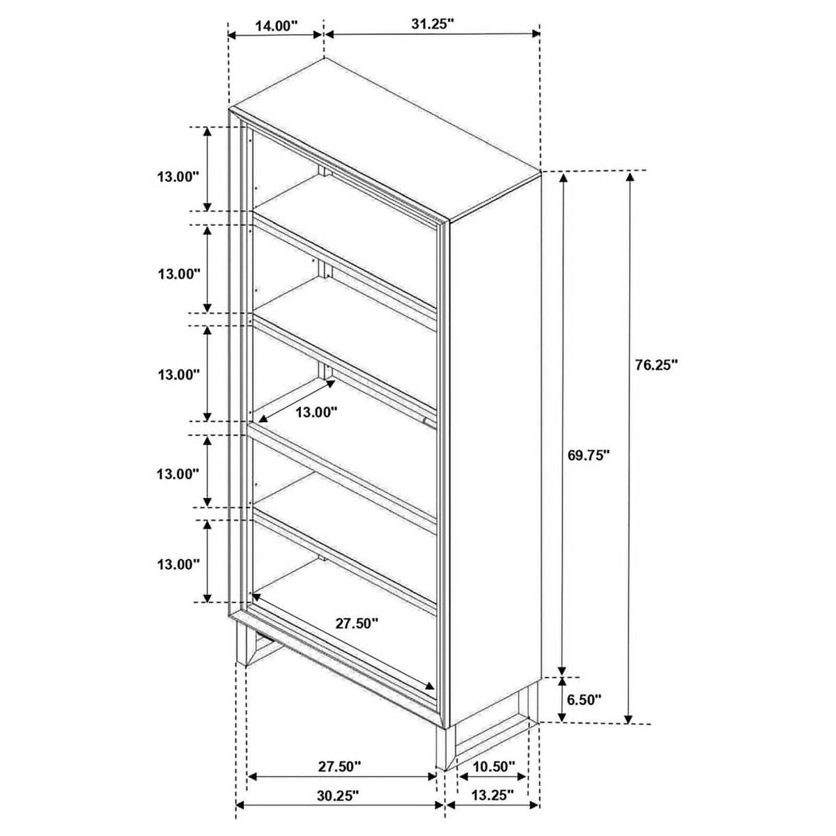 4-shelf Wood Bookcase Dark Walnut and Gunmetal R655