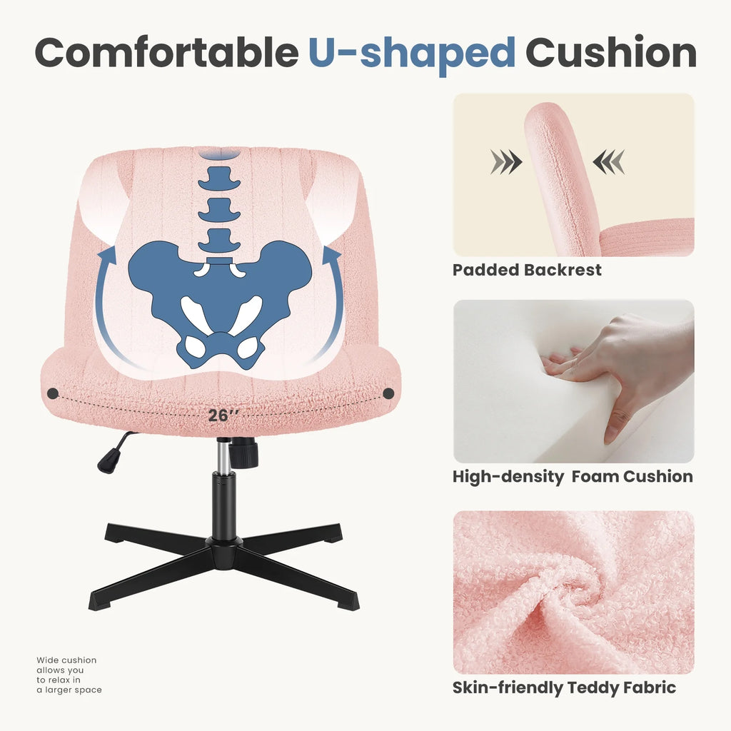 Armless Criss Cross Legged Adjustable Swivel Padded Fabric Office Chair Q937726