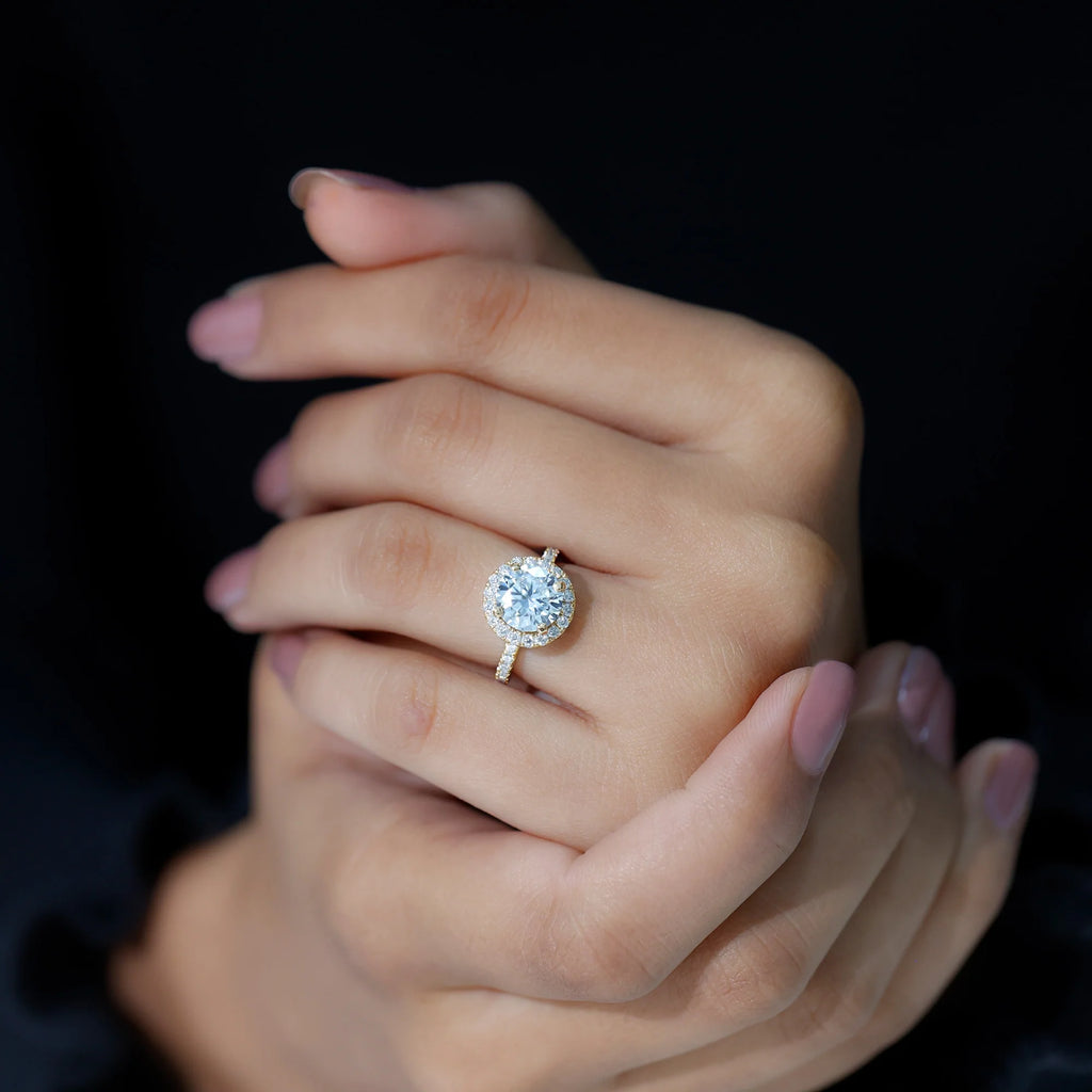14K Yellow Gold Moissanite Halo Engagement Ring O4482