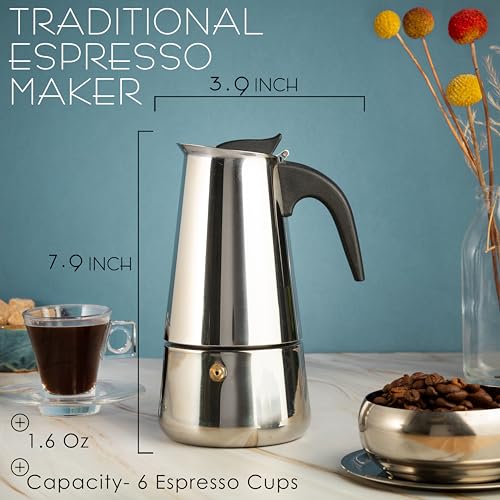 6 Cup Stovetop Espresso Maker 10oz Stainless Steel Black I1279