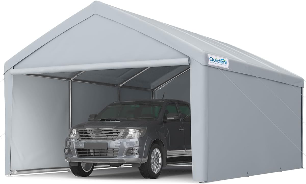 13'X20' Heavy Duty Galvanized Car Canopy Garage Boat Shelter with Reinforced Frame - Silver Gray F980