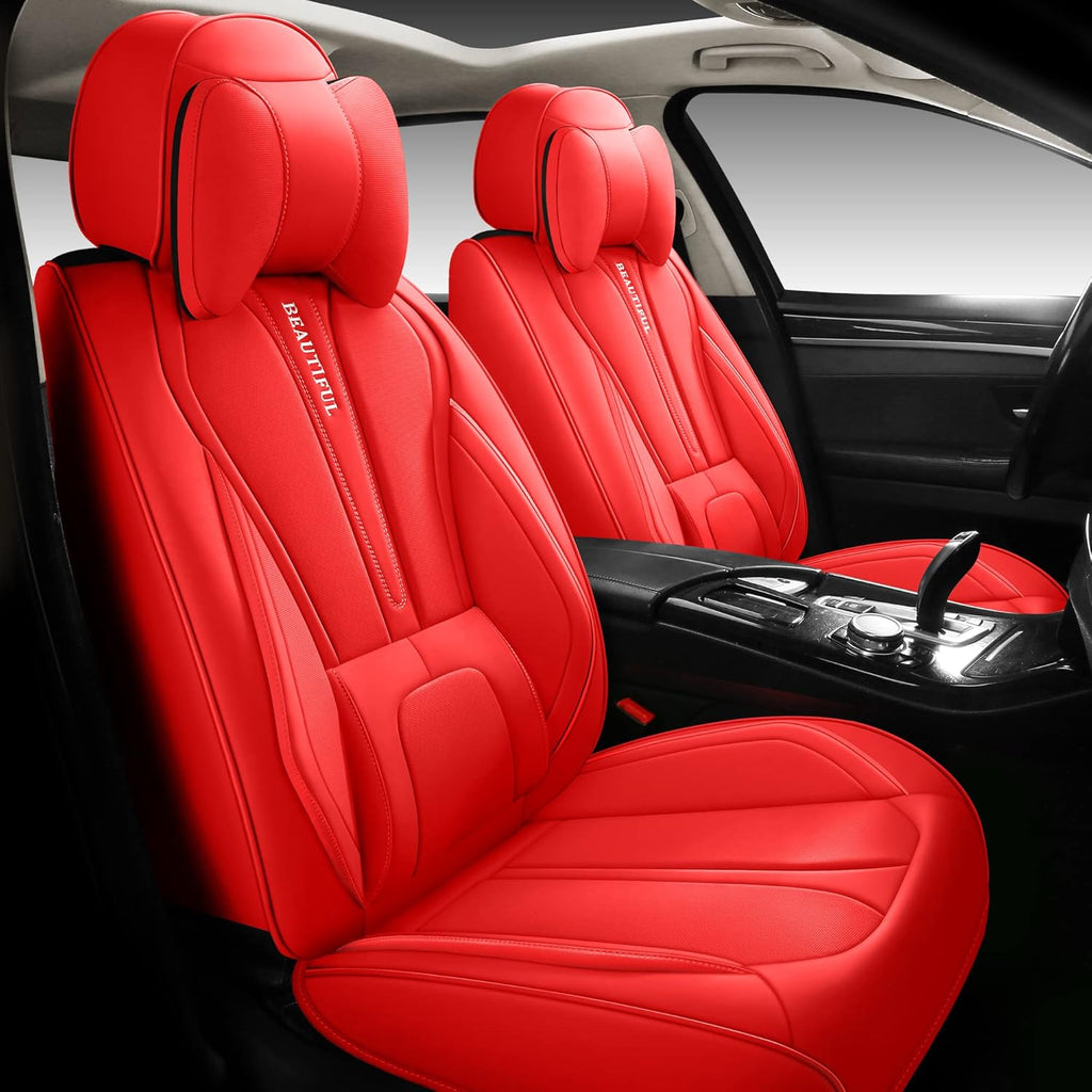 Leather Car Seat Covers Full Set 5 Seats Red U785407
