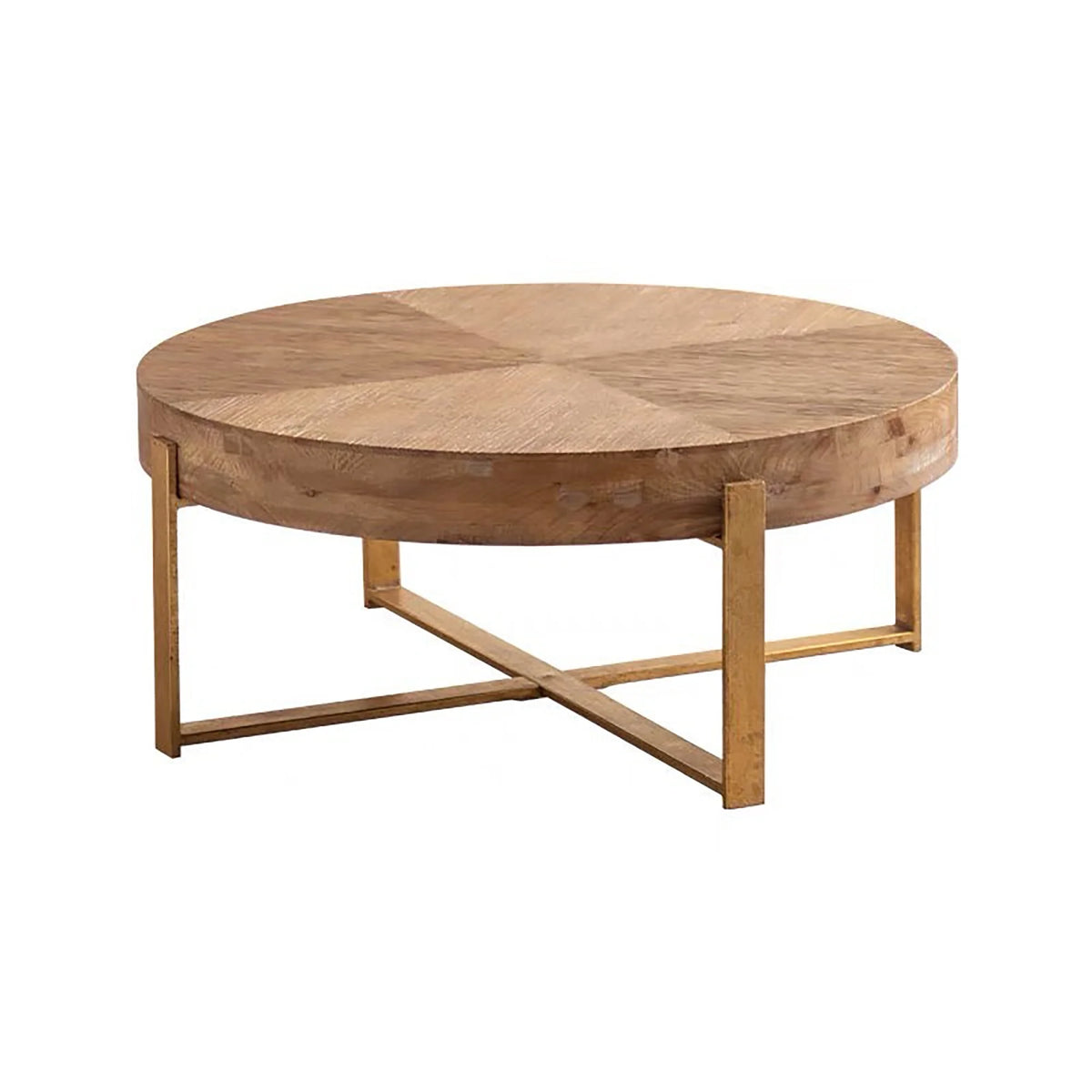 Modern Wood Round Coffee Table with Gold Cross Legs B618634