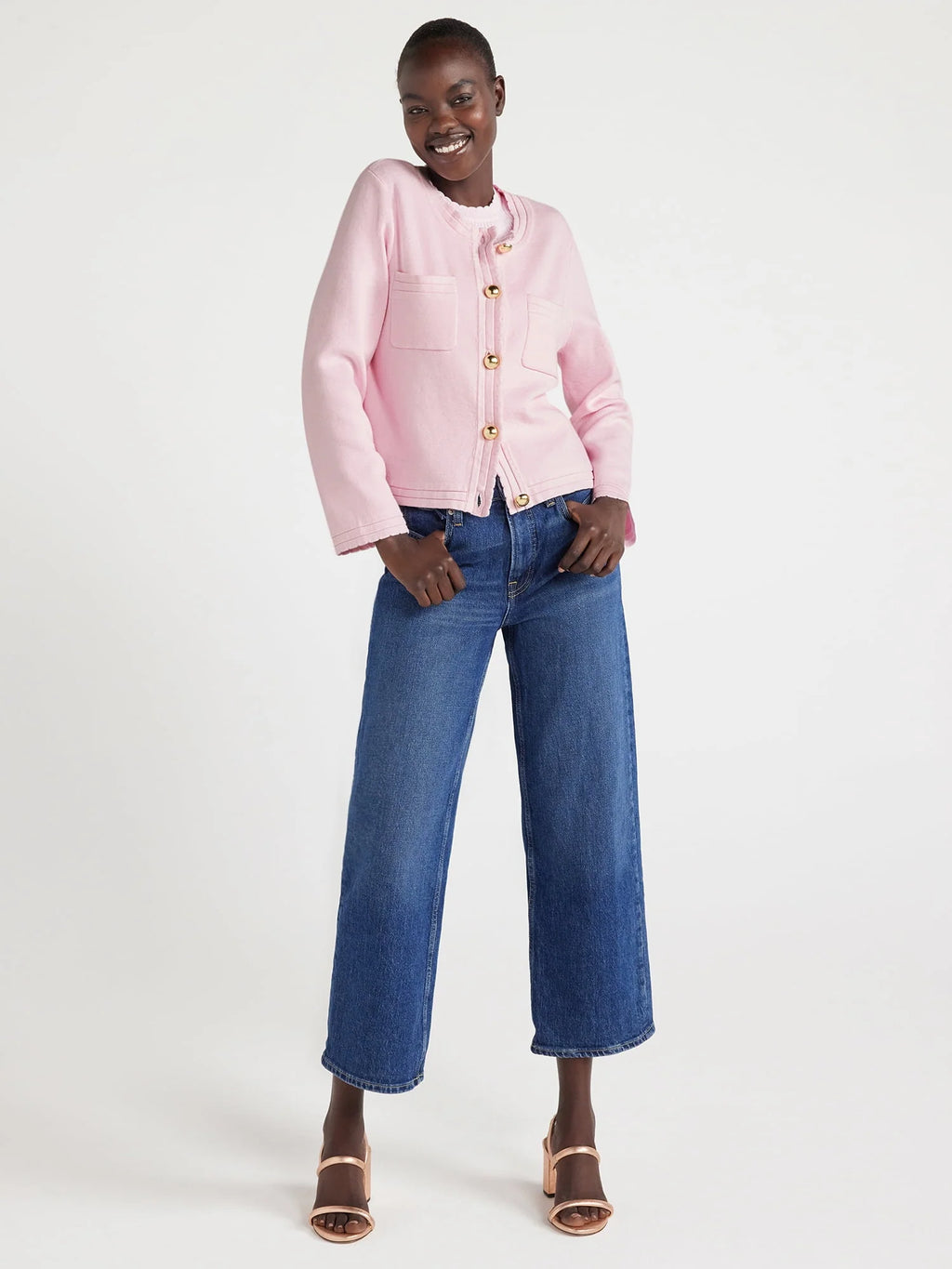 Women's Chest Pocket Cardigan Sweater with Long Sleeves W945