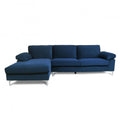 Blue Velvet L-Shaped Sectional Sofa with Metal Legs A555