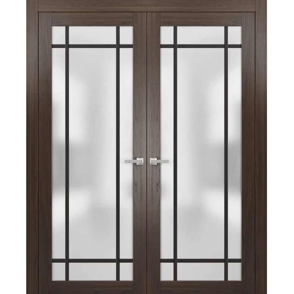 Solid French Double Doors 48 x 80 inches Wood Frosted Glass K8442
