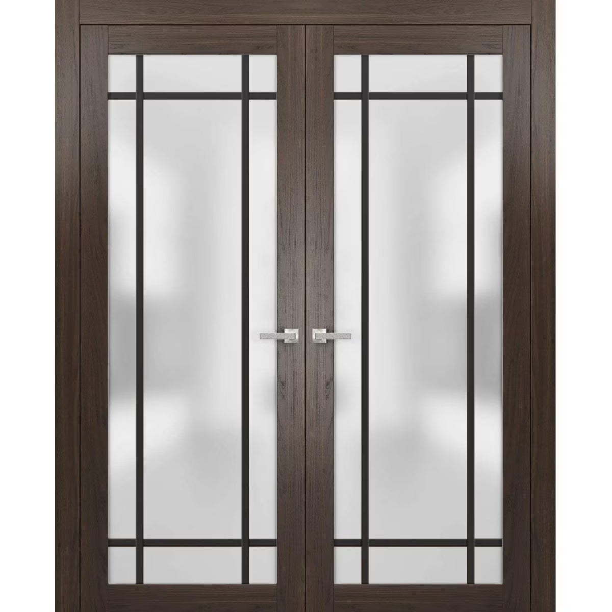 Solid French Double Doors 48 x 80 inches Wood Frosted Glass K8442
