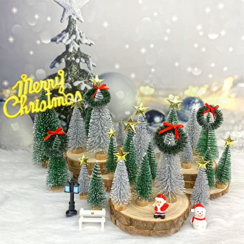 5pcs Miniature Christmas Trees with Snow and Wood Base D5881