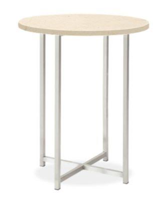 Round End Table 18 Diameter 22H in Stainless Steel with Ecru Quartz Top D21464