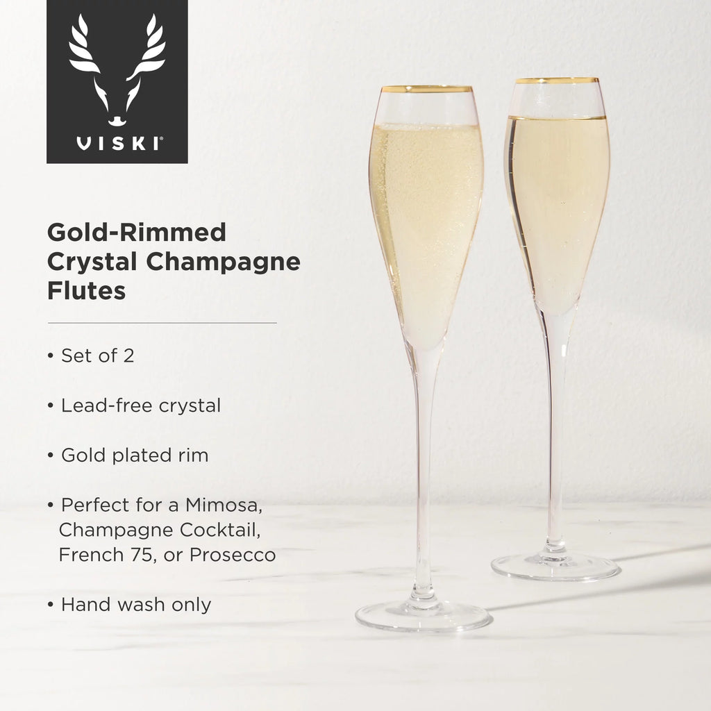 Gold-Rimmed Crystal Champagne Flutes V2764