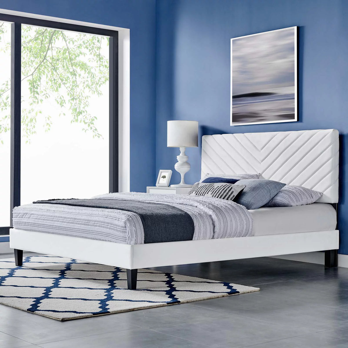 White Velvet Twin Size Platform Bed Frame H45994