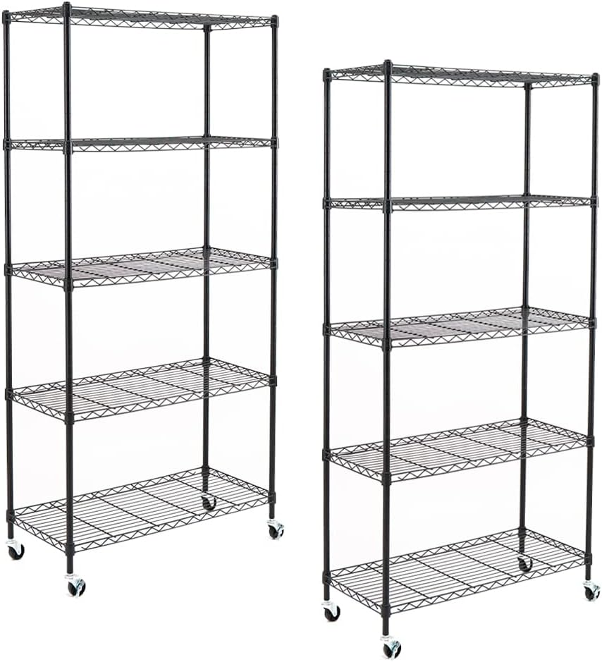 Black Carbon Steel Wire Shelving Unit on Wheels, 4-Shelf K298