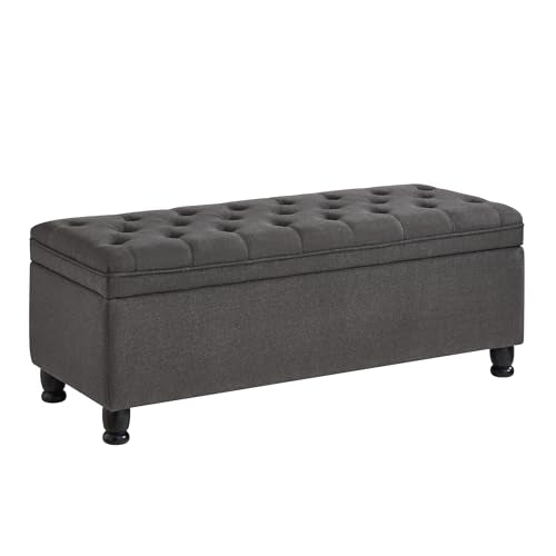Gray Velvet Storage Ottoman Bench with Armrest R814