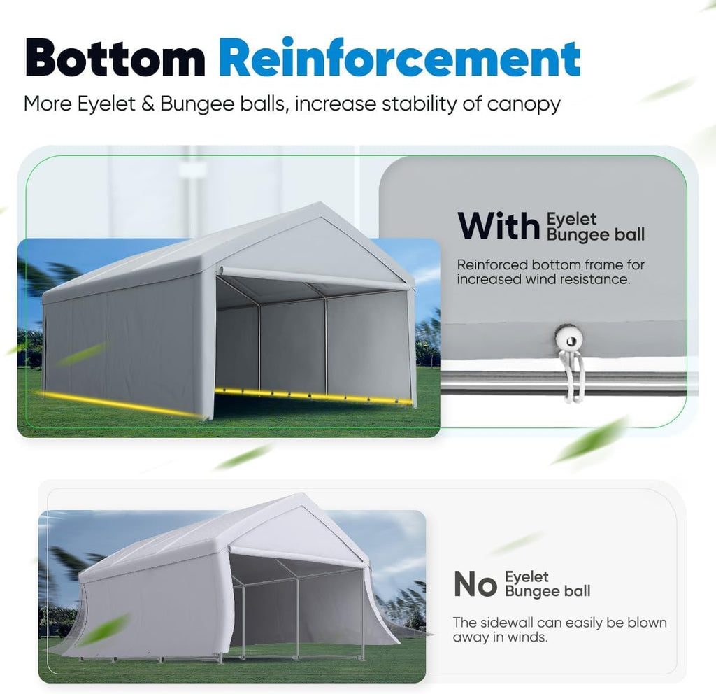 13'X20' Heavy Duty Galvanized Car Canopy Garage Boat Shelter with Reinforced Frame - Silver Gray F980