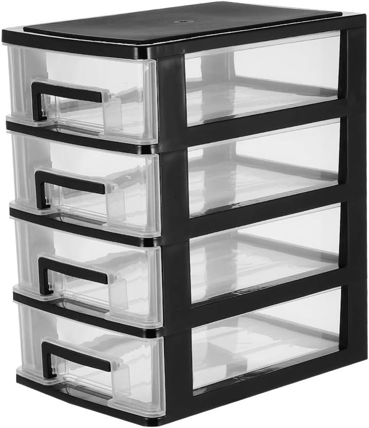 Black and Transparent 4 Layer Plastic Drawer Cabinet X399566