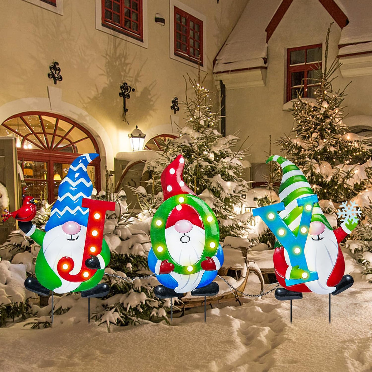 3 PCS Metal Christmas Yard Stakes with Led Light G6965