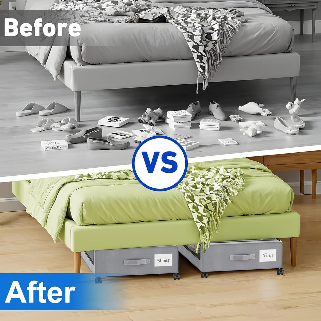 Gray 4-Pack 60L Under Bed Storage Bins with Wheels and Clear Lids C7312