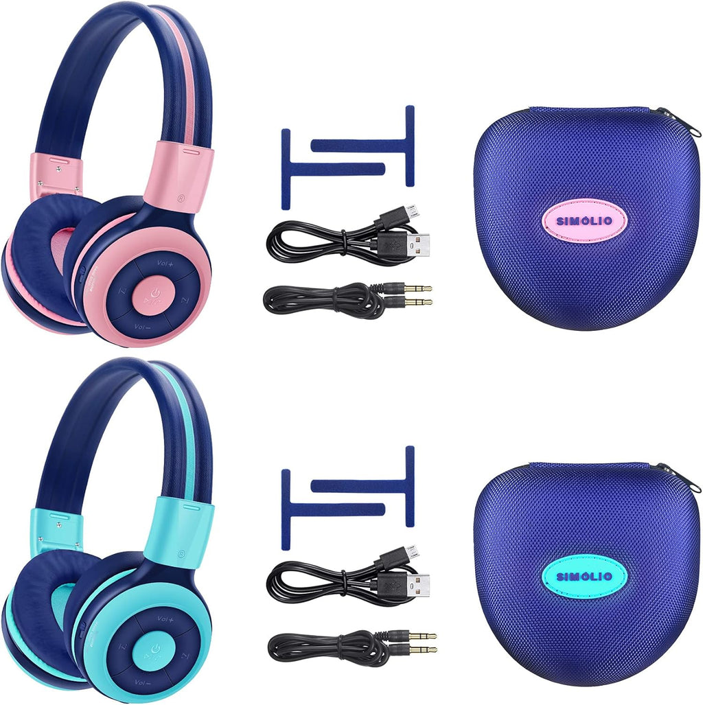 2 Pack Kids Wireless Bluetooth Headphones with Volume Limit, Mic & Hard Case T5941
