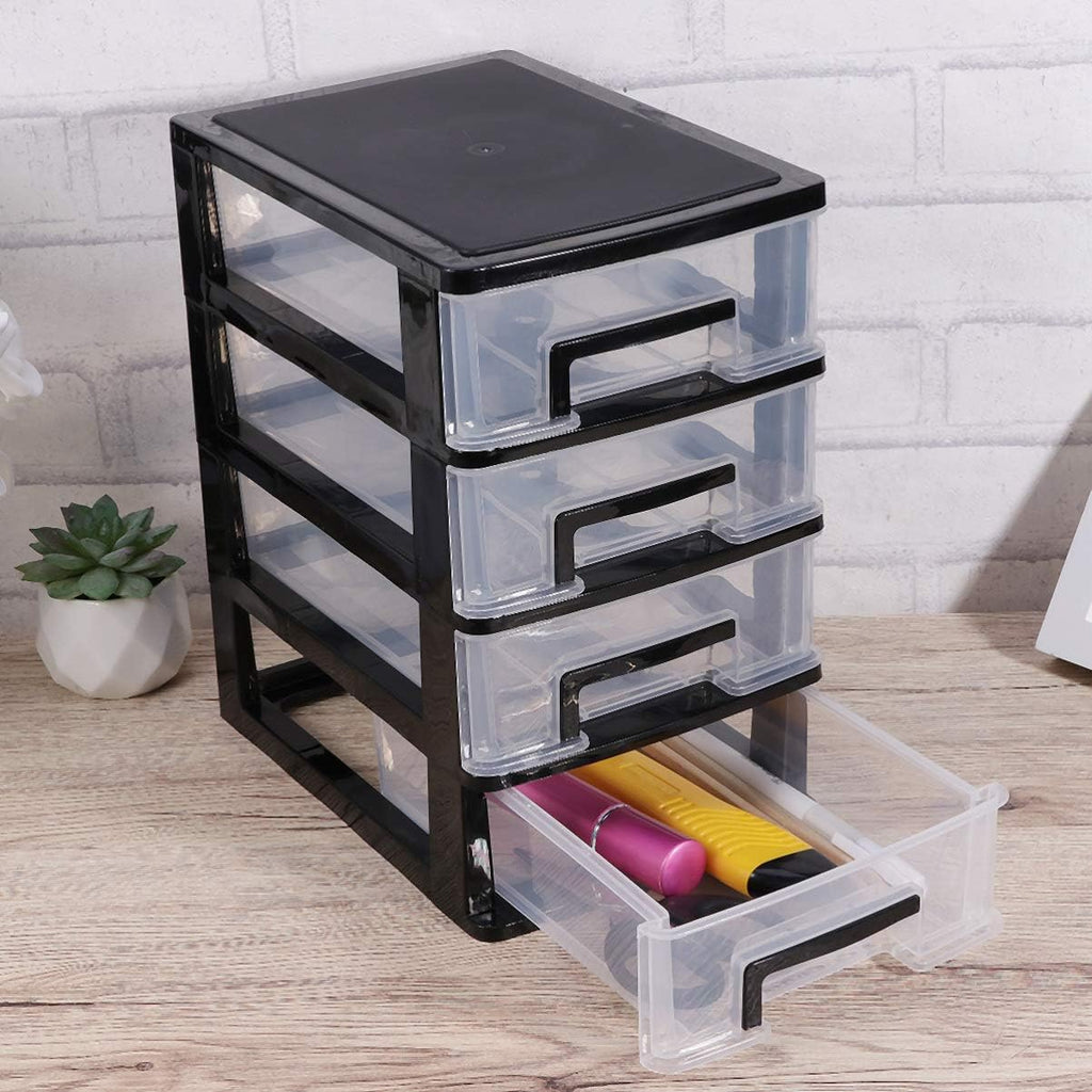Black and Transparent 4 Layer Plastic Drawer Cabinet X399566