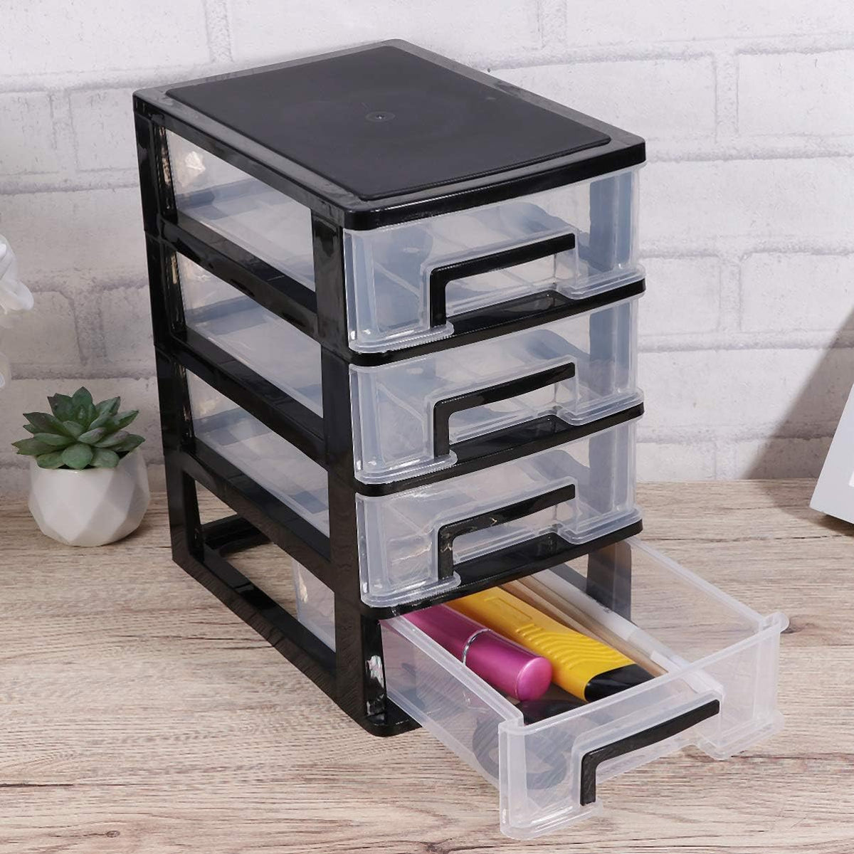 Black and Transparent 4 Layer Plastic Drawer Cabinet X399566