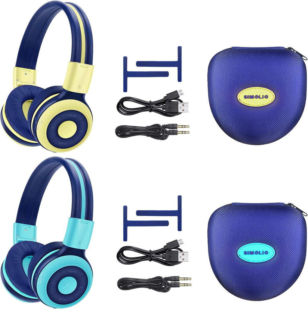 2 Pack Kids Wireless Bluetooth Headphones with Volume Limit, Mic & Hard Case T5941