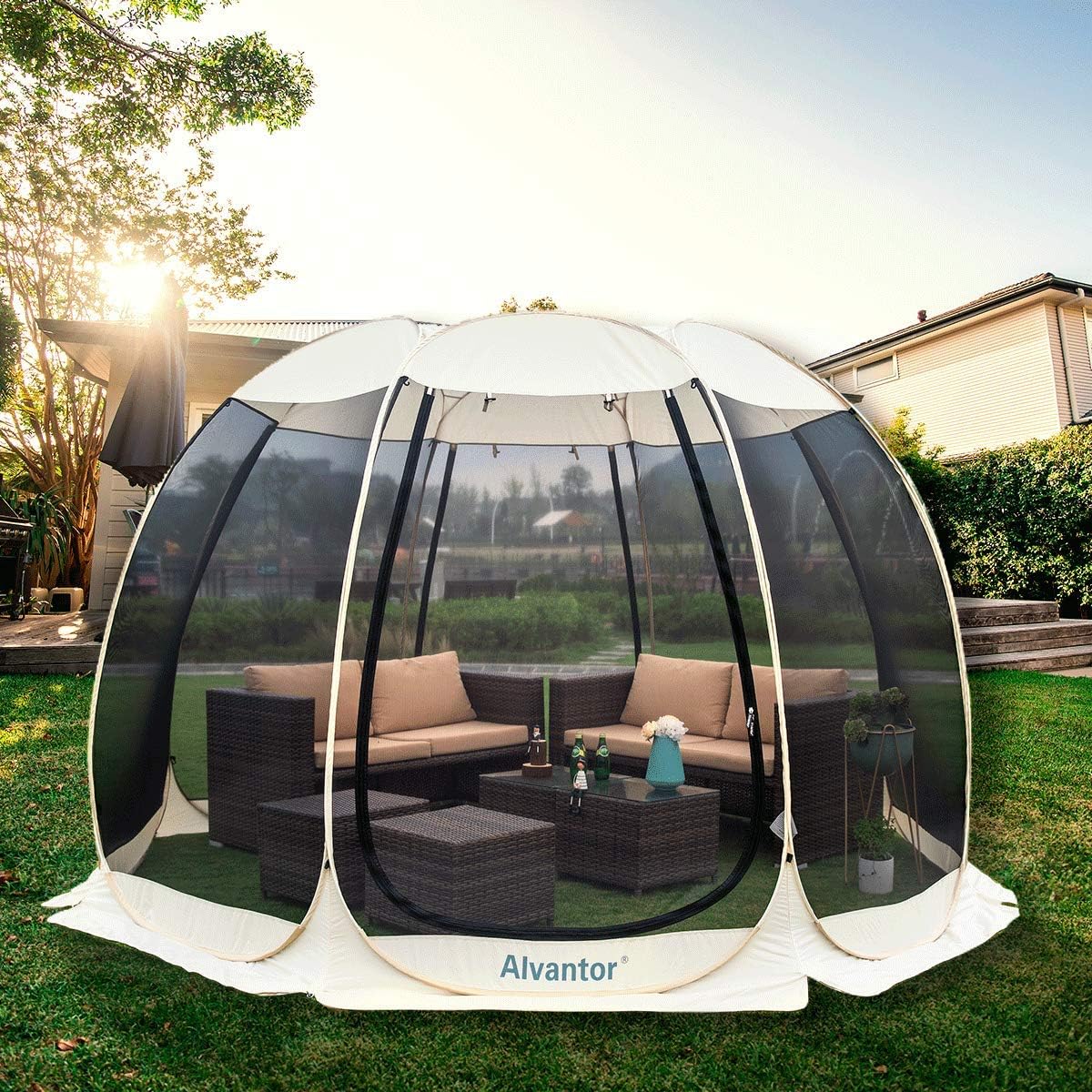 Beige 6'x6' Pop Up Screen House Tent R737