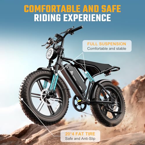 1500W Peak Brushless Motor 28 MPH 60 Miles Fat Tire E Bike with 48V 15Ah Removable Battery 20" Electric Dirt Bike Hydraulic Suspension 7-Speed J380422